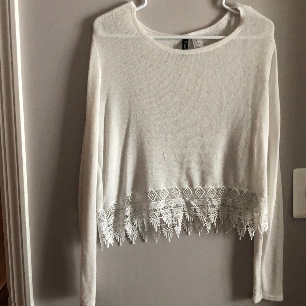 White long sleeve with lace trim